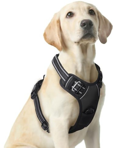 Funfox Hundegeschirr Mittelgroße Hunde, Anti Zug Brustgeschirr Verstellbares, Antiziehgeschirr Hund mit Griff und Reflektorstreifen, No Pull Geschirr für Kleine Mittlere Grosse Schwarz L