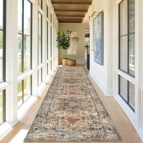 Cekene Tapis de Couloir 80x300cm Antiderapant Tapis de Cuisine Lavable en Machine Extra Long Tapis de Passage Tapis de Sol pour Buanderie Chambre(Brun)