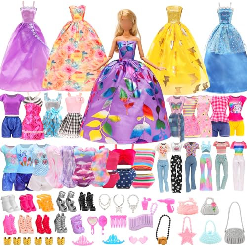 Festfun Kleidung für Puppen 74 Puppenkleidung enthält Kleider Abendkleider Oberteile Hosen Badeanzug Zubehör Schuhe Handtasche Amrband für 11,5 Zoll 30 cm Mädchen Puppen
