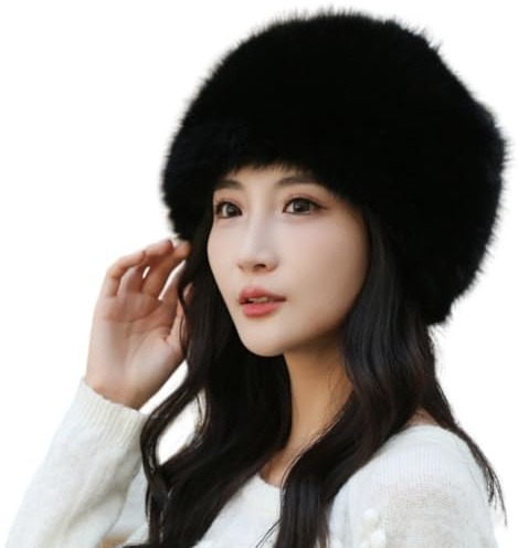 Aublinto Bonnet d'hiver pour femme - En peluche - Bord moelleux - Seau en peluche - Pour femme - Épais - Chaud et moelleux - En fourrure - Mode simple - Style russe - Blanc, Noir , Taille unique