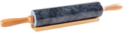 Lpitoy Mattarello in Marmo con Manico Spesso in Legno per Cottura Forno, Rullo Lucidato di qualità Premium 45 Cm per Pasta per Pizza, Fondente, Crosta di Torta, Superficie Antiaderente Facile Pulire
