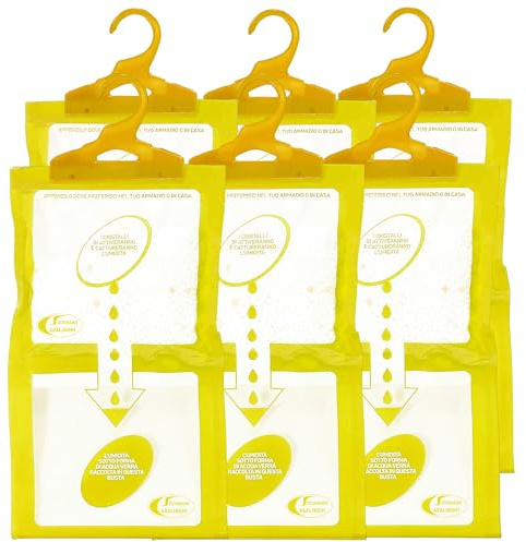 Sicignano | Set 6 Deumidificatori con Appendino 2 in 1, Anti-Umidità e Anti-Odore, Capacità 500 ml, Ideale per Armadi e Ambienti Domestici, Fragranza Vaniglia