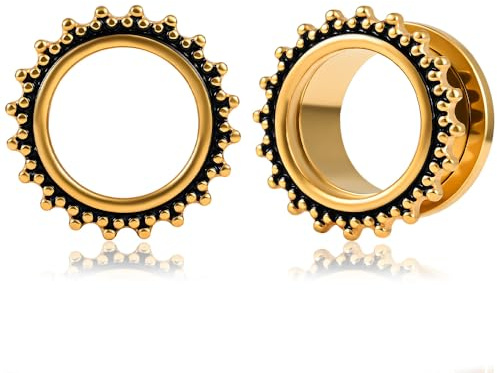DOEARKO Örontunnel 1 par dubbel utsvängda vintage öron flesh tunnel rostfritt stål öronplugg expander öronpiercing sträckt smycke för kvinnor och män 6–16 mm, 6MM, Metall, Rostfritt stål
