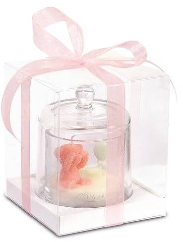 PuntoCasaStore Linea Quadrifoglio Fiaba - Candela Orsetto Bomboniere Solidali Idea Regalo Nascita Battesimo Compleanno Bimbo Bimba (Rosa, Campana con Candela Orsetto - diam.11xh.14 cm)
