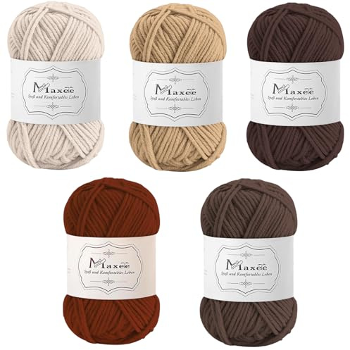 Maxee Häkelgarn 250g (50g*5 Farbe), Acryl Wolle Zum Stricken, Garn zum Häkeln und Stricken, Hand Knitting Yarn Set, Handstrickgarn Baumwollgarn für Häkeln, Wolle zum Stricken und Kunsthandwerk