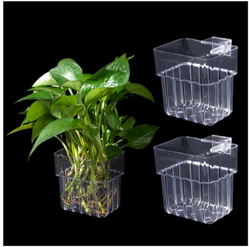 3 Stück transparent Aquarium Pflanzenhalter,Pflanzenständer für Aquarien，Wasserpflanzer für Aquascape Dekorationen, für Aquarium Aquaponic Pflanzen
