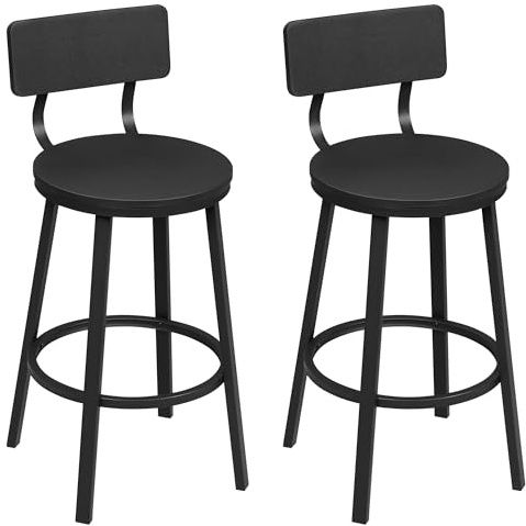 WOLTU Sgabelli Cucina Set di 2, Sgabelli da Bar per Colazione, con Poggiapiedi e Schienale, Struttura in Metallo, Nero