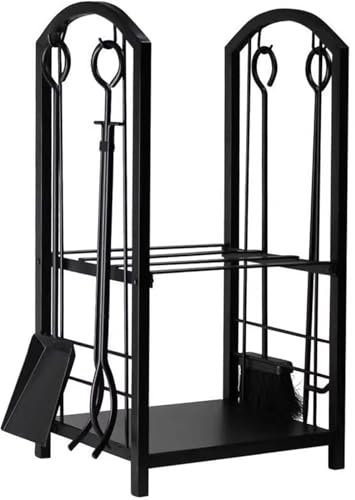 F Étagère de rangement pour bois de chauffage avec ensemble d'outils de grande capacité pour intérieur et extérieur