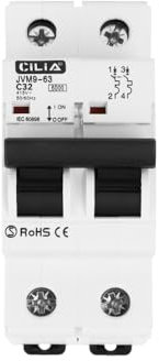 CILIA Interruttore Magnetotermico Automatico, 2 Moduli Bipolare 220V 6kA, MCB 1P+N Curva C In=32A (JVM9-63-2P-32A)
