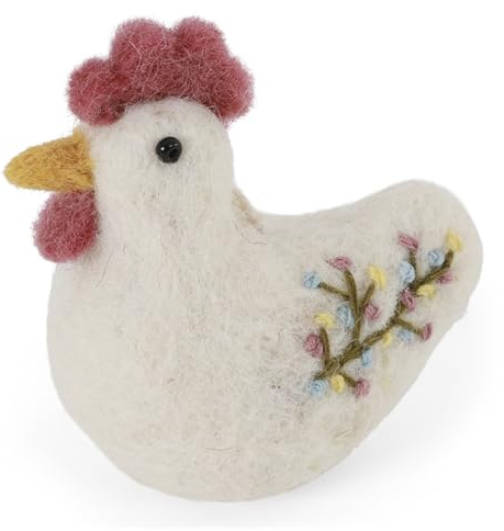 Gry & SIF Osterkranz, Dekokranz zum aufhängen, Filzkranz, Osterdekoration, Handmade, Fairtrade, Frühlingsdekoration, Naturdekoration (Huhn Bestickt)