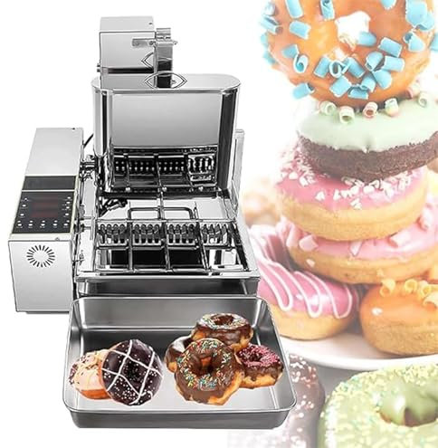 KJZQXYX 4 Rows Mini Donut Maker with Intelligent Control Panel, Commercial Stainless Steel Donut Making Machine, Digital Donut Fryer Auto Flip Adjustable (Silver Four rows)