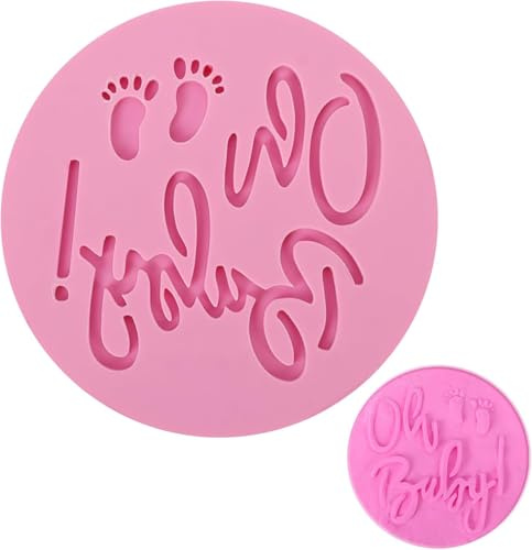 Baby Celebration Cookie Stamp, 3D Fondant Embosser for Cupcake Cake Cookie Decoration, Reusable Acrylic Stamp for Baby Shower Party Baking (Pink)