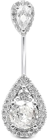AceFun Piercing nombril Argent véritable 925 Top Down Teardrop 12mm Anneaux S925 Argent sterling Belly Bar 14G Reverse Piercings de nombril Bijoux