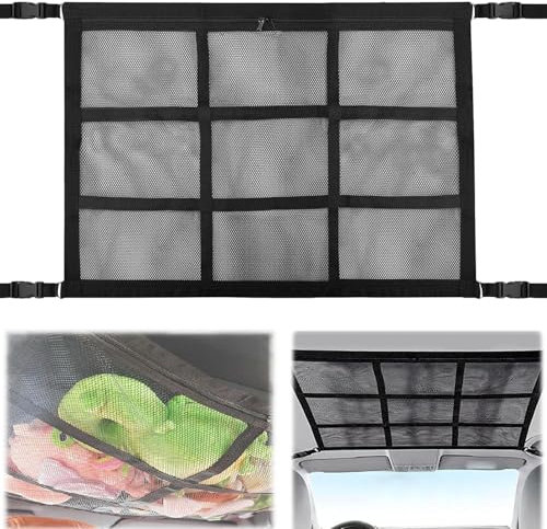 Rete Portaoggetti da Soffitto Per Auto, 80x52cm R-ete da A-uto S-offitto, Re-te di Carico per So-ffitto Dell'auto, Ret-e Portabagagli da Soffi-tto per Auto Universale, per SUV, Jeep