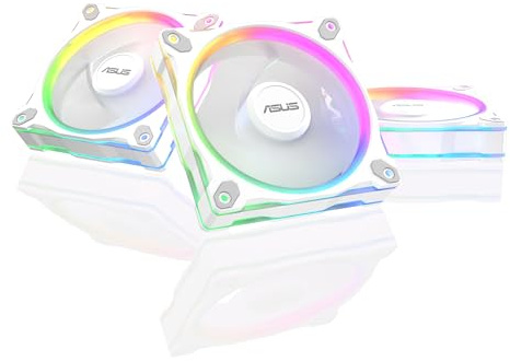 ASUS PRIME MR120 ARGB REVERSE (Blanc) – Lot de 3 ventilateurs de boîtier 3 en 1 (120mm PWM, 20 ARGB LED, vitesse 1600 tr/min, débit d'air de 58 CFM, cadre de 28 mm d'épaisseur, Aura Sy RGB)