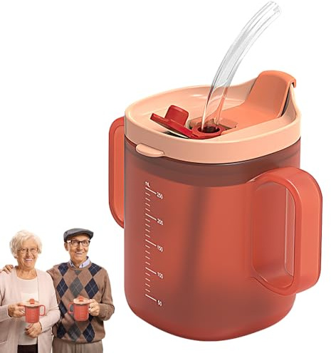 SKIKHN Schnabeltasse Senioren, 300ml Auslaufsichere Becher für ältere Menschen, Schnabelbecher Senioren mit Griff & Deckel, Trinkbecher für Flüssigkeiten für Bettlägerige Patienten, Trinkbecher