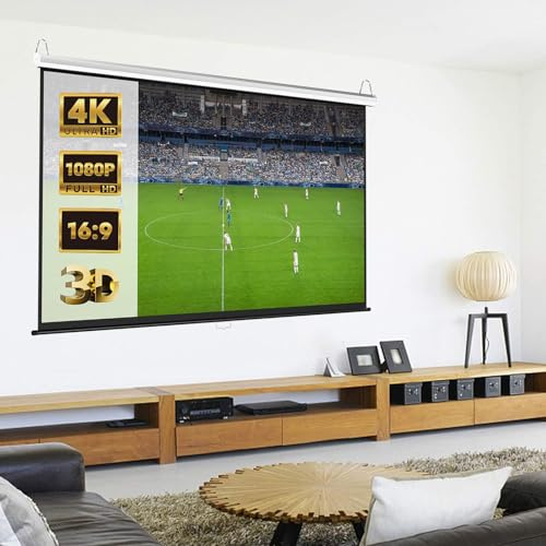 Manual Plegable Pantalla De Proyección Pull-Down, Formatos 4:3 16:9 HD 4K 3D, Pantalla Proyector De TV Y Cine En Casa, Instalación En 5 Minutos, Para Interior Exterior Oficina Colegio(72inch 16:9)