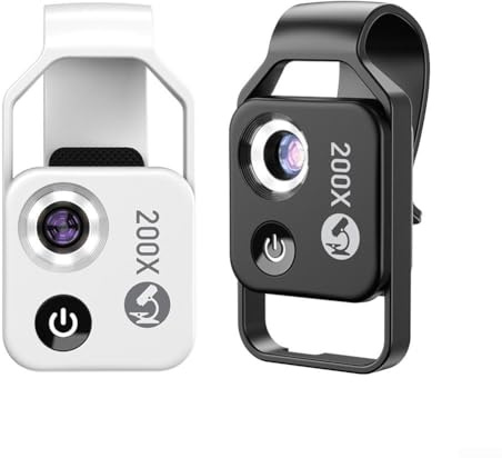 Mini-mikroskop für Smartphone, 200 x Handy-Mikroskop-Objektiv mit LED-Licht tragbares digitales Mikroskop, Handmikroskop, Dermatoskop, Hautdiagnose, Haaranalysator, Keine App erforderlich(Schwarz)