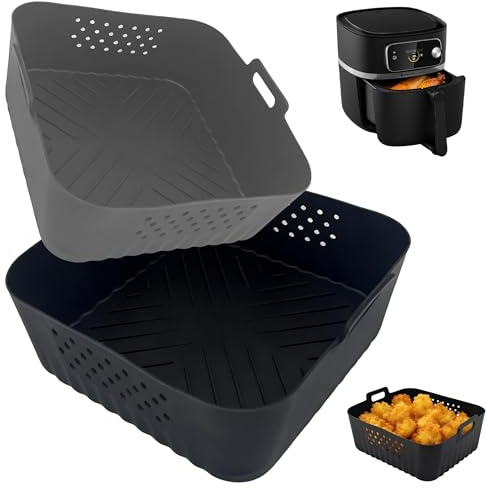 2Pcs Square Air Fryer Liners, 8 Inch Reusable Silicone Air Fryer Liner | Non-stick Mat, Large Silicone Liners for Air Fryer Baske, Perfect Kitchen Accessories