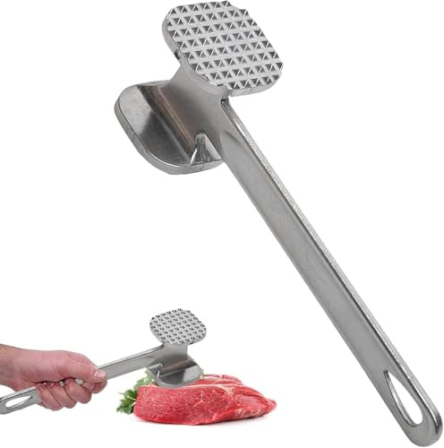 Aluminum Alloy Meat Tenderizer,Spiked Side Meat Hammer,Comfortable Grip Meats Tenderiser,Meats Mallet for Tenderizing Steak,Chicken,Fish,Pork,Dishwasher Safe & Ergonomic Design (Silver)