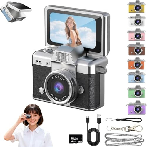 Mini Keychain Digital Camera Retro Mini Digital Video Camera Small bodycam 1080P FHD Recording with 0.96 IPS Screen with 6 Retro Filters AVI Format-Ideal for Phone Transfer (Black, 64GB)