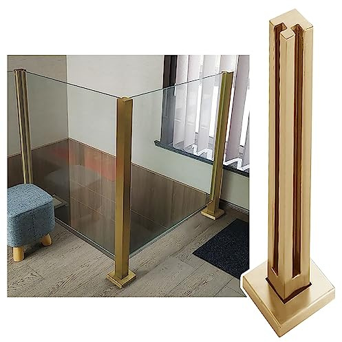 Système de poteaux de garde-corps en verre doré – Kit moderne de balustrade d'intérieur et d'extérieur – Pince carrée pour panneaux en verre, poteau d'angle doré de 135 cm pour balcon et escalier