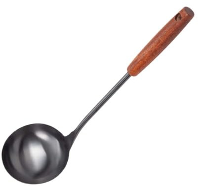 NUOBESTY Cucharón Sopero de Acero Inoxidable Mango de Madera Marrón Resistente al Calor y Antideslizante para Uso Hogar