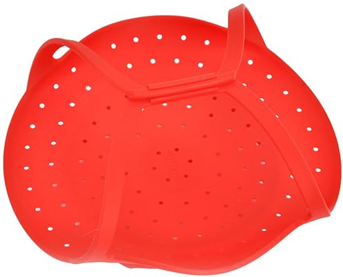 VALICLUD Vaporera de Silicona Plegable Roja para Cocer Verduras Asas Bloqueables y Fácil de Limpiar, Utensilio Adecuado para Cocinar Saludable en Casa