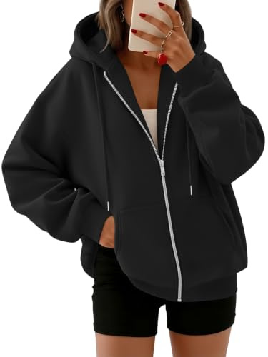 LILLUSORY Zip Up Hoodies For Women Uk Oversized Sweatshirts Fleece Jackets | Full Zip,Plus Size Tops,Fall Gym Outfits,Capsule Wardrobe Clothing,Autumn Clothes