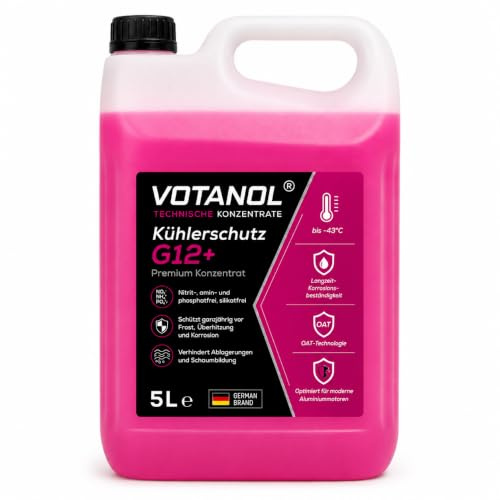 WWotan Solutions VOTANOL® Kühlerschutz G12+ Konzentrat 5L – Premium Silikatfrei Oat Kühlerfrostschutz Pink/Rot – Kühlmittel für PKW, LKW & Aluminium-Motoren (5 Liter)