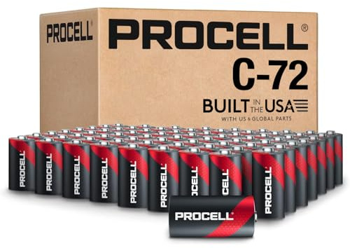 PROCELL C Cell Long-Lasting Alkaline Batteries (72 Pack) Built in the USA, 10-Year Shelf Life, Bulk Value for All Professional Devices - C Batteries Bulk Pack