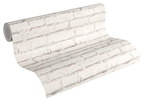 A.S. Création Vliestapete Best of Wood`n Stone 2nd Edition Tapete in Stein Optik fotorealistische Steintapete Backstein 10,05 m x 0,53 m grau weiß Made in Germany 319431 31943-1