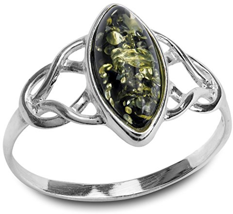 Ian and Valeri Co. Green Amber Sterling Silver Celtic Trinity Knot Ring
