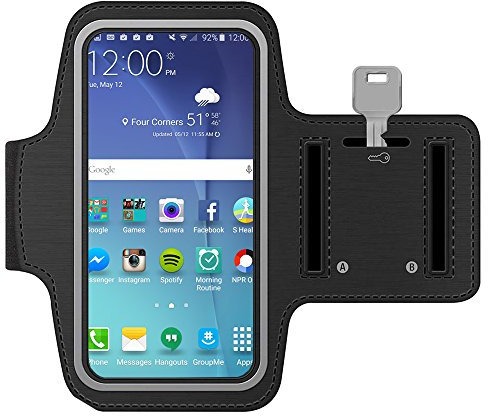 MMOBIEL Arm Phone Holder For Running Compatible with Samsung Galaxy S10e / S7 / S6 / S5 / A40 / A5 and Other Models up to 6.3 inch - Stretchable Running Phone Armband Incl. Key Holder - Black