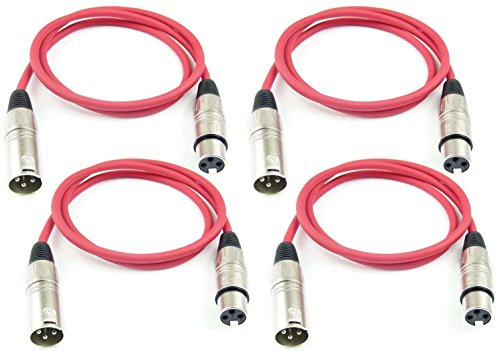 Adam Hall Cables 4 Stück K3MMF0100RED Mikrofonkabel XLR female auf XLR male DMX Audio Kabel 3 pol polig (1,0 m, Rot, 4)