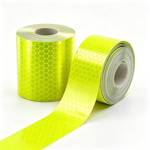 Lot de 2 rouleaux de ruban adhésif vinyle autocollant de 3 m x 50 mm, réflexion prismatique haute intensité, ruban de sécurité/marquage, jaune