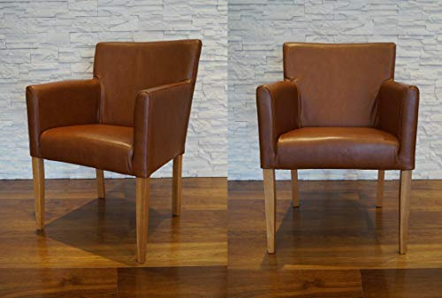 Quattro Meble Breite Echtleder Esszimmerstühle Glanz Braun Leder & Massivholz Stühle Kross Arm Lederstühle Sessel mit Armlehnen Echt Leder Esszimmer Stuhl
