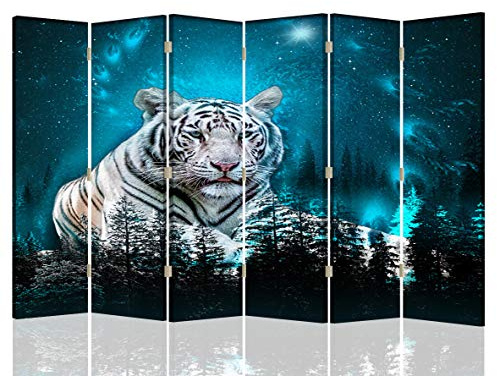 Dekorative Trennwand Tiger Paravent 6 teilig einseitig Muster Blau 216x175 cm