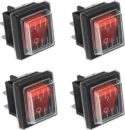 JINXIAN 4 Pcs ON-Off Rocker Switch DPS 4 Pin Red Light AC 250V 16A 125V 20A with Waterproof Cover for Electrical Products…