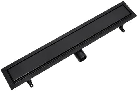 VOGI Duschrinne Schwarz Edelstahl Komplettset DUO Befliesbare Abdeckung oder Schwarzen Rost Haarsieb Rinne mit Siphon Montagefüße Inklusive mit Dichtmanschette Doppelkammer Bodenablauf Länge 60 cm