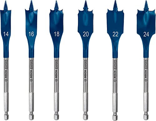 Bosch 6x EXPERT Self Cut Speed Spade Drill Bit Set (for Softwood, Particleboard, Ø 14-24 mm, Professional Accessory Rotary Drill/Drivers)