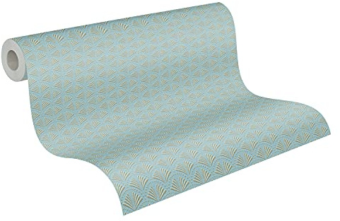 A.S. Création Trendwall 379574 37957-4 Papier peint intissé Motif géométrique Bleu/vert métallisé Fabriqué en Allemagne 10,05 x 0,53 m