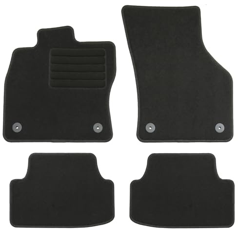 AD Tuning Textil Fußmatten für Skoda Octavia 4 (03/2020-01/2024) | 4-teilig, 100 % passgenau, Textil, Schwarz, Randkettelung, mit Druckknopf-Befestigung vorne