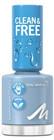 Manhattan Clean und Free Nail Polish, Fb. 152 Tidal Wave Blue, atmungsaktiver Nagellack, vegan, 8 ml