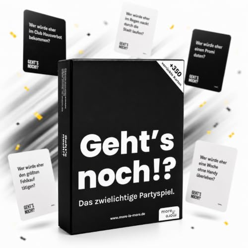 more is more Geht's noch!? Partyspiel & Trinkspiel für Freunde, 350+ Karten | 2-20+ Spieler, ab 16 Jahren, witzige Challenges, ideal für WG-Feier, JGA, Geburtstag & Festival