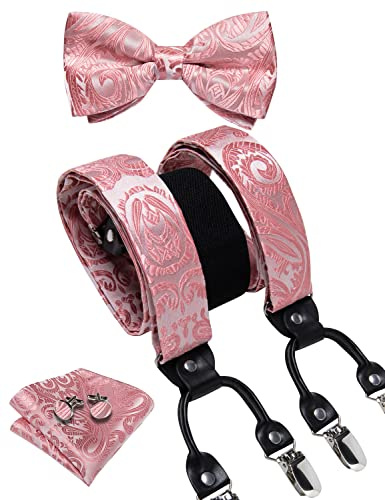 DiBanGu Paisley Bow Tie and Supenders for Men Tuxedo Heavy Duty 6 Clips Suspender Adjustable Y-Shape Mens Trouser Braces