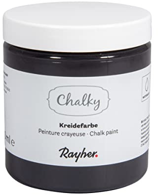 Rayher Chalky, Kreidefarbe auf Wasserbasis, kohlschwarz, für Shabby-Chic, Vintage- und Landhaus-Stil-Looks, Dose 230 ml, 35048577