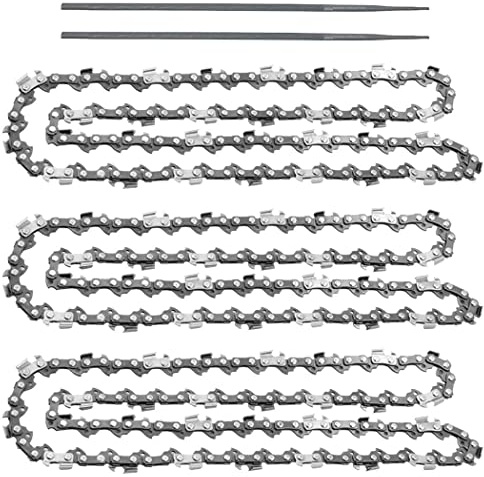 (3 Pack) 20-Inch Chainsaw Chain-3/8 Pitch .050 Gauge 72 Drive Links with 2 Bonus Sharpening Files; Heavy Duty Carbon Steel Chains Fit Most Major Chainsaw Brands