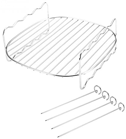 Hsthe Sea Freidora de Aire, Estante de Doble Capa, Accesorios Multiusos para freidora de Aire con 4 Pinchos, sartén para Parrilla Airfryer de Acero Inoxidable de 7 Pulgadas