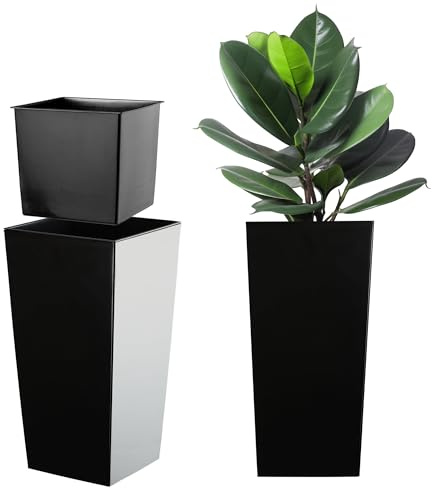 KADAX Hög kruka, lätt blomkruka i plast för trädgård, balkong, stor väderbeständig växtkruka för utomhus- och inomhusbruk (57,5 cm, glansig svart)